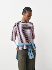 Pink/Blue Stripe Boxy Elbow Sleeve Crew Neck T-Shirt - Image 2 of 6