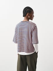 Pink/Blue Stripe Boxy Elbow Sleeve Crew Neck T-Shirt - Image 3 of 6