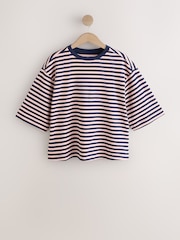 Pink/Blue Stripe Boxy Elbow Sleeve Crew Neck T-Shirt - Image 4 of 6
