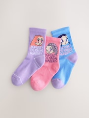 Pink, Purple and Blue Cotton Rich KPOP Demon Hunters Ribbed Ankle Socks 3 Pack - Image 1 of 3