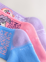 Pink, Purple and Blue Cotton Rich KPOP Demon Hunters Ribbed Ankle Socks 3 Pack - Image 2 of 3