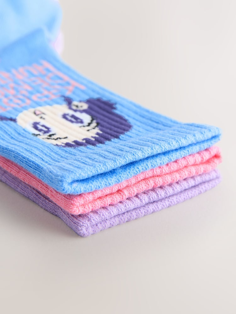 Pink, Purple and Blue Cotton Rich KPOP Demon Hunters Ribbed Ankle Socks 3 Pack - Image 3 of 3