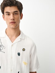 Ecru White Looney Tunes Print Revere Collar Short Sleeve Shirt - Image 4 of 10