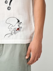Ecru White Looney Tunes Print Revere Collar Short Sleeve Shirt - Image 7 of 10