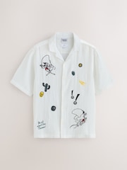 Ecru White Looney Tunes Print Revere Collar Short Sleeve Shirt - Image 8 of 10