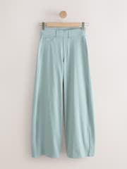 Light Sage Green Jersey Denim Wide Leg Trousers - Image 4 of 6