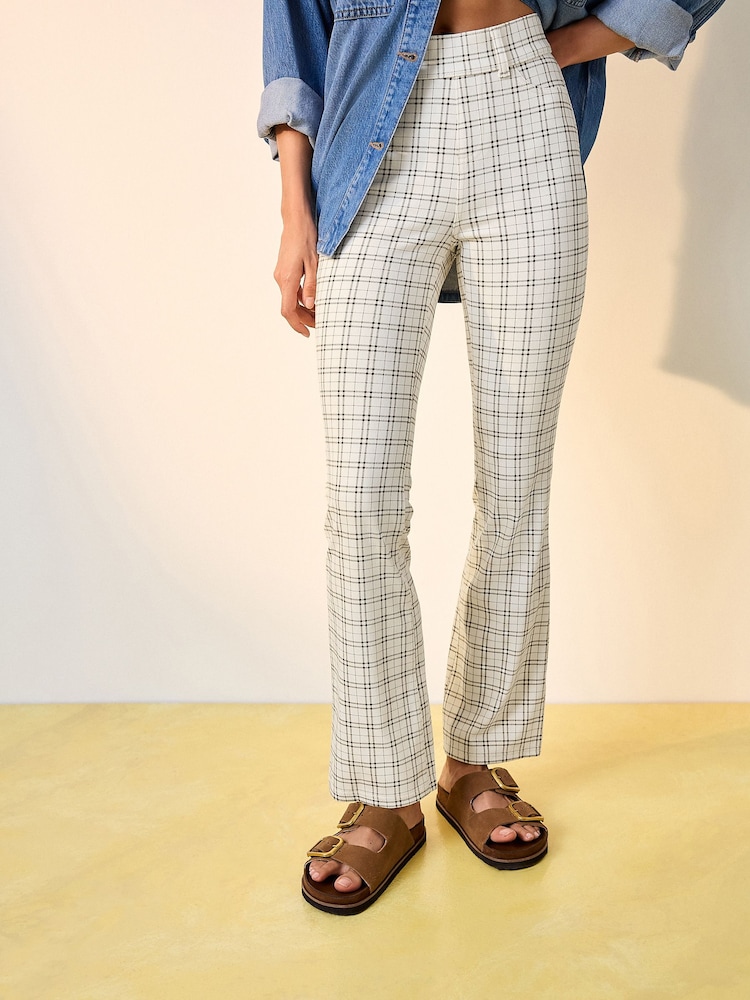 Ecru/Brown Checked Bootcut Leggings - Image 1 of 8