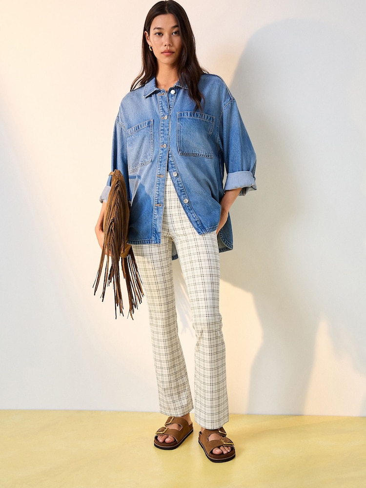 Ecru/Brown Checked Bootcut Leggings - Image 2 of 8