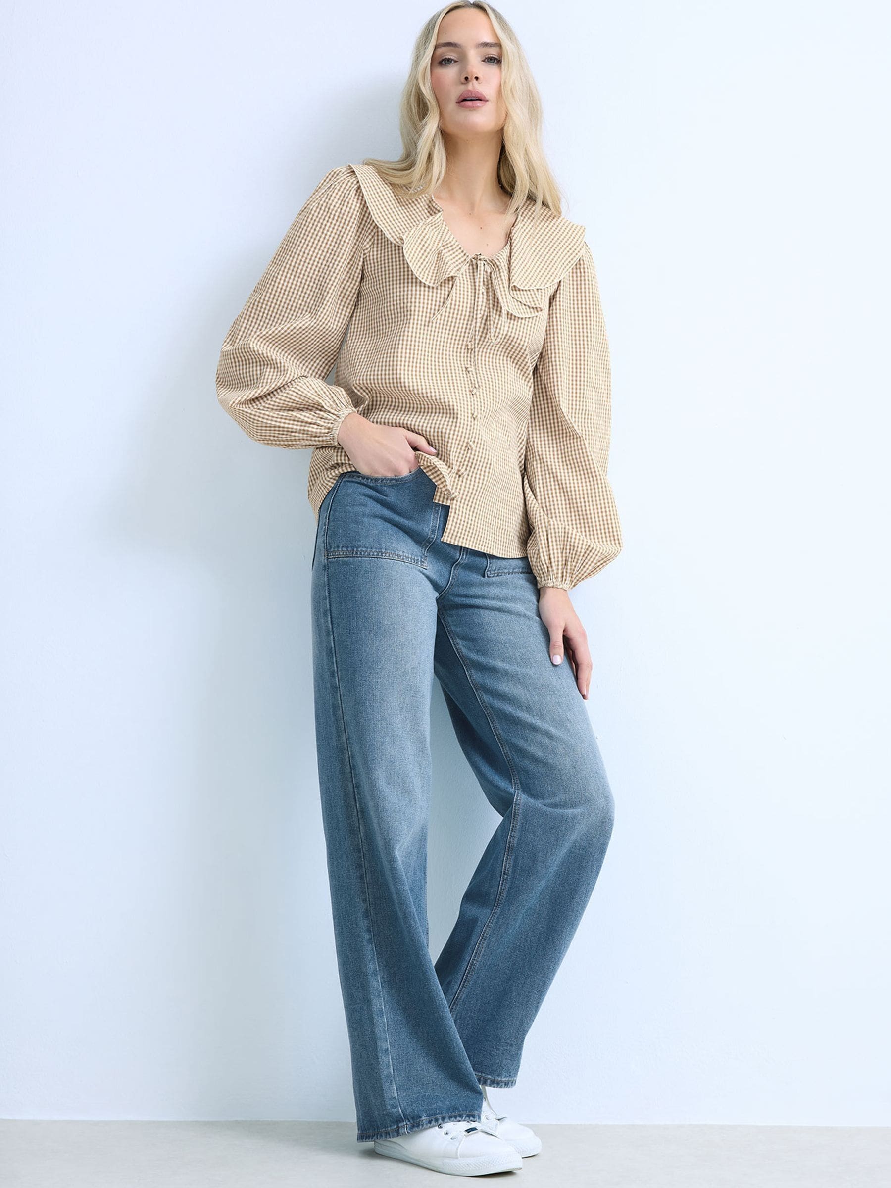 Long Tall Sally Women's Natural Gingham Collar Blouse - Image 1