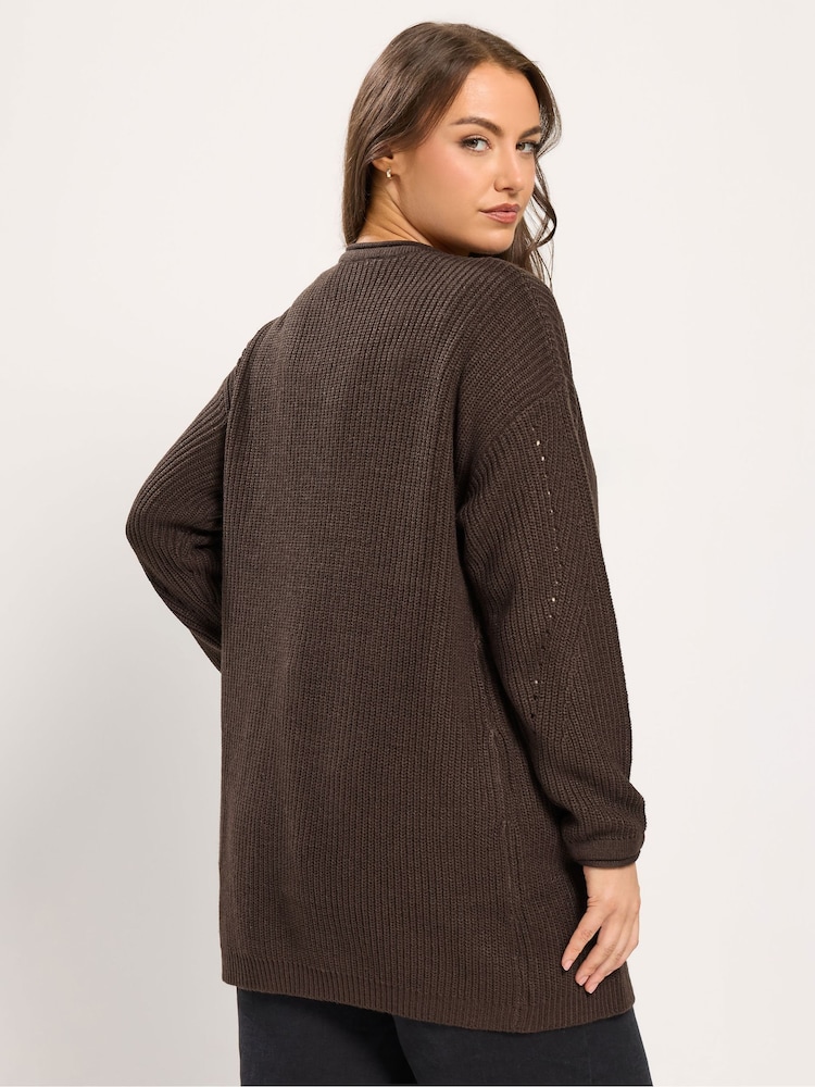 Yours Curve Brown Essential Knitted Cardigan - Image 2 of 5 Yours Curve Brown Essential Knitted Cardigan - Image 2 of 5