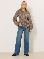 Long Tall Sally Natural Floral Placket Raglan Blouse - Image 2 of 5