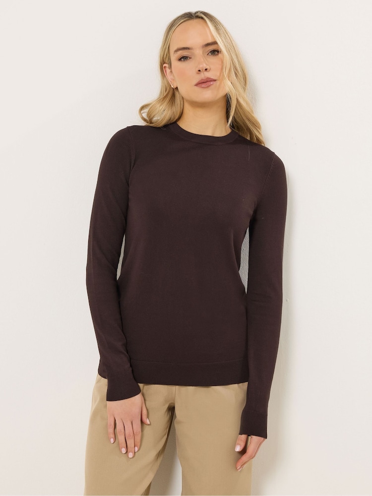 Long Tall Sally Brown Fine Gauge Crew Neck Jumper - Image 1 of 5