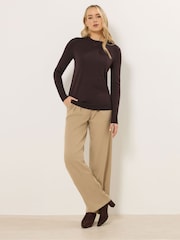 Long Tall Sally Brown Fine Gauge Crew Neck Jumper - Image 2 of 5