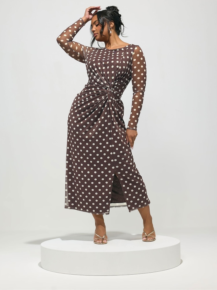 Yours Curve Brown London Side Knot Dress - Image 1 of 5 Yours Curve Brown London Side Knot Dress - Image 1 of 5