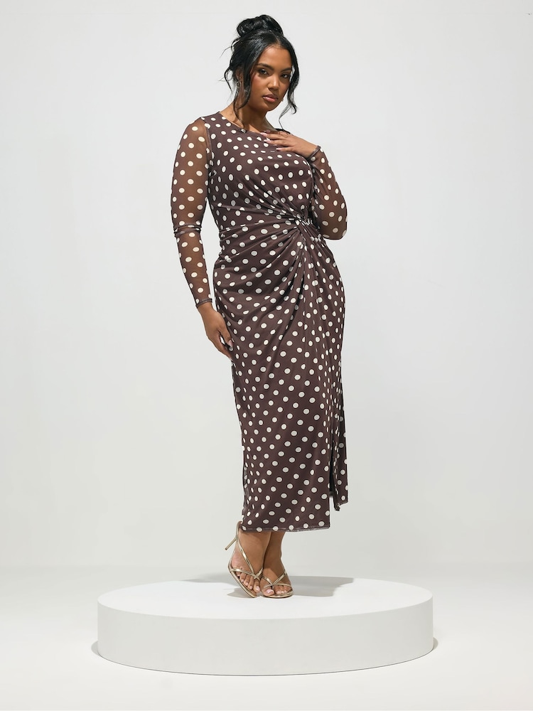 Yours Curve Brown London Side Knot Dress - Image 2 of 5 Yours Curve Brown London Side Knot Dress - Image 2 of 5
