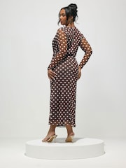 Yours Curve Brown London Side Knot Dress - Image 3 of 5