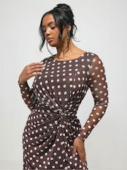 Yours Curve Brown London Side Knot Dress - Image 4 of 5