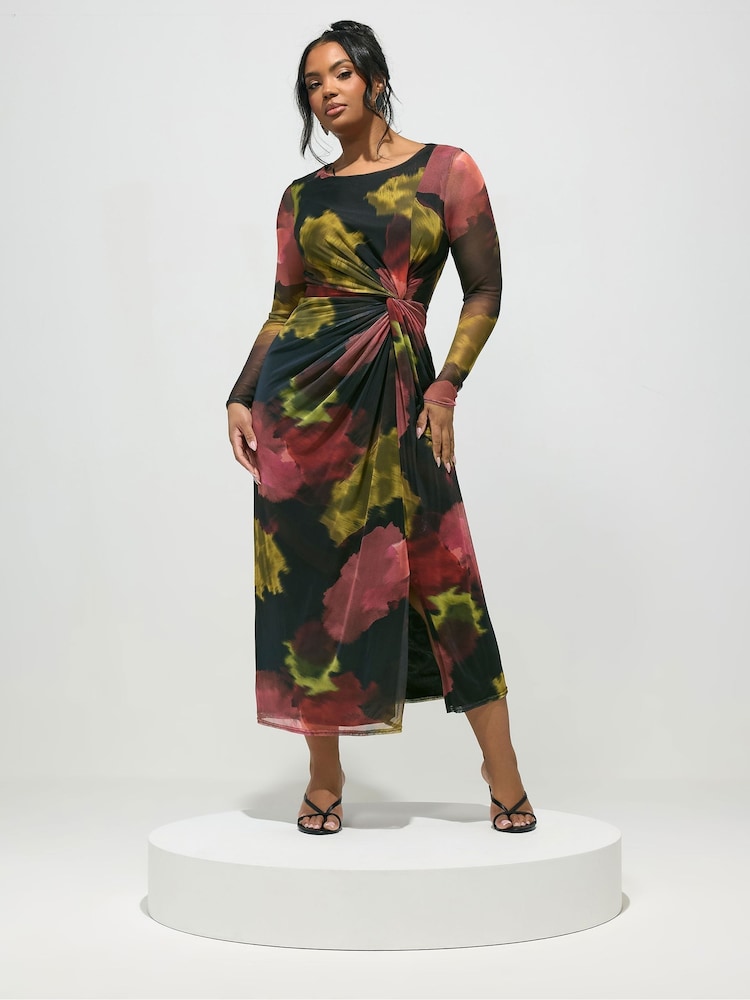 Yours Curve Black London Side Knot Dress - Image 1 of 5 Yours Curve Black London Side Knot Dress - Image 1 of 5