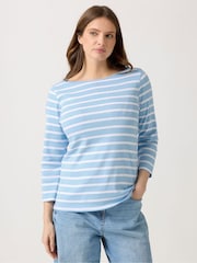 M&Co Blue Stripe 3/4 Sleeve Slash Top - Image 1 of 5
