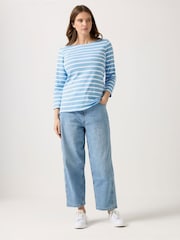 M&Co Blue Stripe 3/4 Sleeve Slash Top - Image 2 of 5