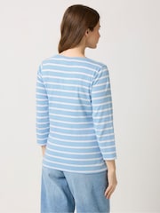 M&Co Blue Stripe 3/4 Sleeve Slash Top - Image 3 of 5