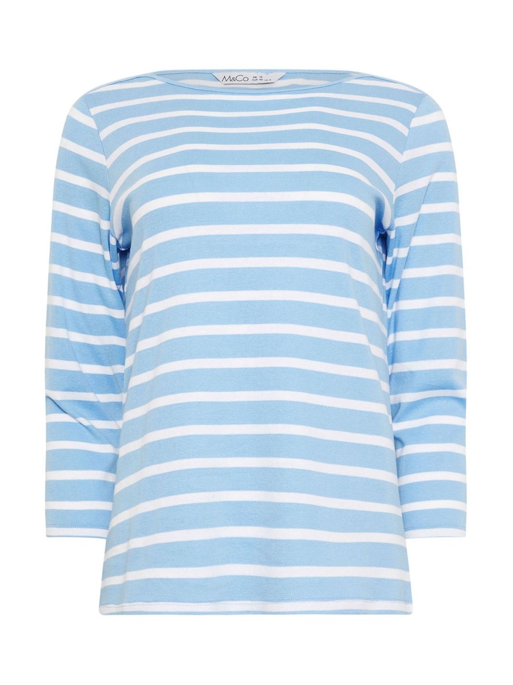 M&Co Blue Stripe 3/4 Sleeve Slash Top - Image 5 of 5 M&Co Blue Stripe 3/4 Sleeve Slash Top - Image 5 of 5