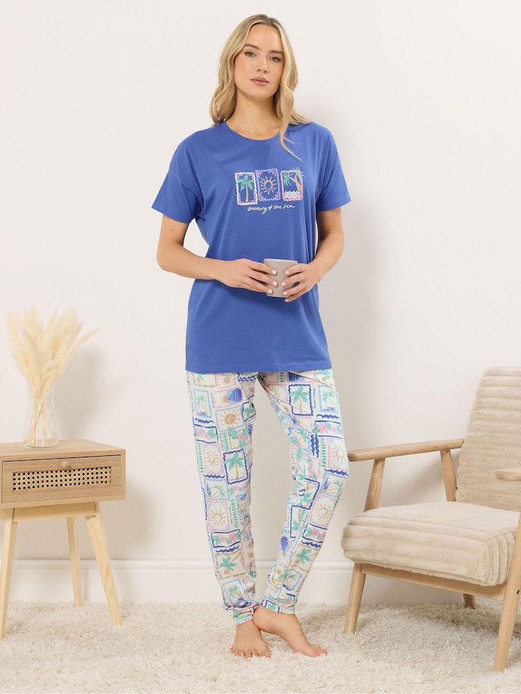 Long Tall Sally Light Blue Short Sleeve Cuffed Pyjamas Set - Image 1 of 5 Long Tall Sally Light Blue Short Sleeve Cuffed Pyjamas Set - Image 1 of 5