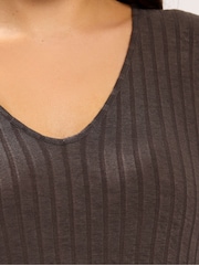 Yours Curve Brown Short Flare Wide Ribbed Dress - Image 4 of 5