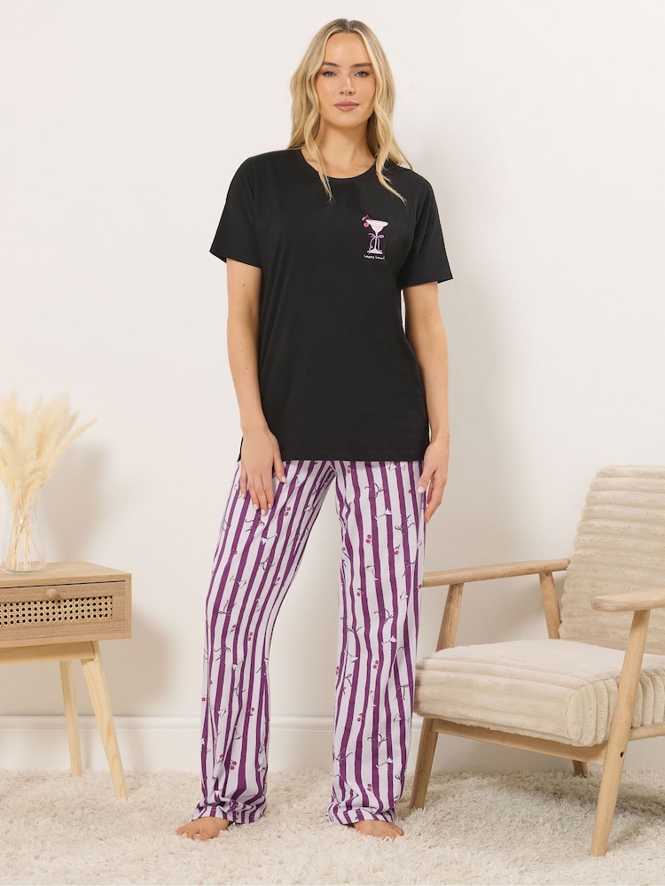 Long Tall Sally Black Short Sleeve Wide Leg Pyjamas Set - Image 2 of 5 Long Tall Sally Black Short Sleeve Wide Leg Pyjamas Set - Image 2 of 5