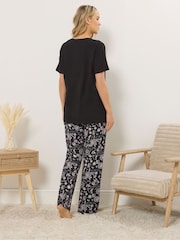 Long Tall Sally Black Ground Short Sleeve Wide Leg Pyjamas Set - Image 3 of 5