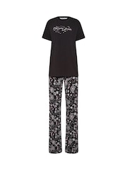 Long Tall Sally Black Ground Short Sleeve Wide Leg Pyjamas Set - Image 5 of 5