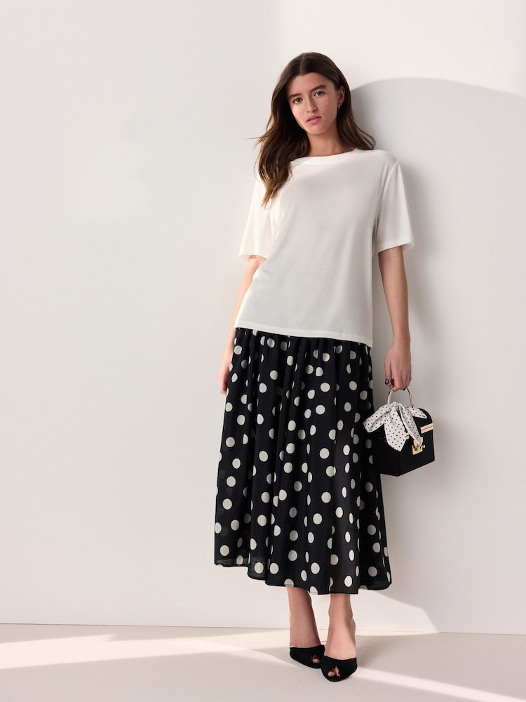 Black/White Poka Dot Tabitha Simmons X Next Drop Waist Midi Skirt - Image 2 of 5