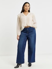 Simply Be Natural Lace Trim Colarless Blouse - Image 1 of 4