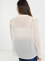Simply Be Natural Lace Trim Colarless Blouse - Image 2 of 4
