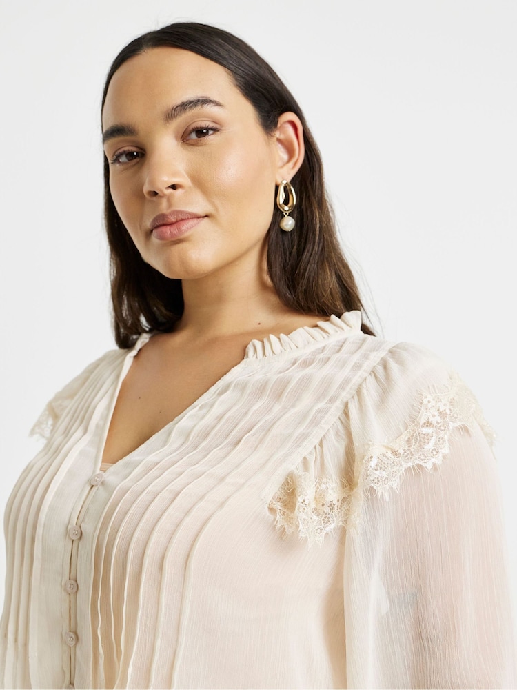 Simply Be Natural Lace Trim Colarless Blouse - Image 4 of 4 Simply Be Natural Lace Trim Colarless Blouse - Image 4 of 4
