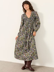 FatFace Demi Navy Decorative Floral Midi Jersey Dress - Image 1 of 6