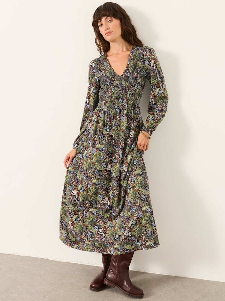FatFace Demi Navy Decorative Floral Midi Jersey Dress - Image 1 of 6 FatFace Demi Navy Decorative Floral Midi Jersey Dress - Image 1 of 6