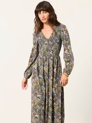 FatFace Demi Navy Decorative Floral Midi Jersey Dress - Image 4 of 6