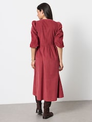 FatFace Connie Rust Red Embroidered Cord Midi Dress - Image 2 of 5