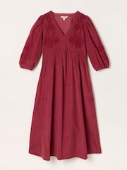 FatFace Connie Rust Red Embroidered Cord Midi Dress - Image 5 of 5