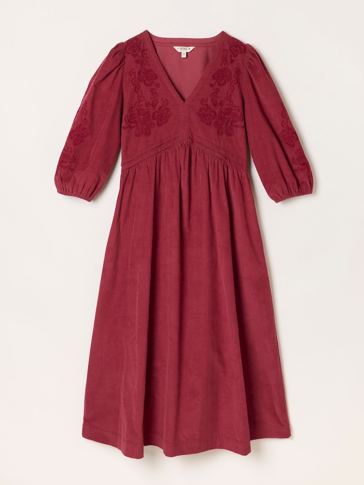FatFace Connie Rust Red Embroidered Cord Midi Dress - Image 5 of 5 FatFace Connie Rust Red Embroidered Cord Midi Dress - Image 5 of 5