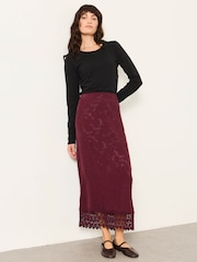 FatFace Sophie Dark Purple Jacquard Midaxi Skirt - Image 1 of 6