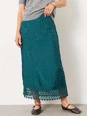 FatFace Sophie Teal Blue Jacquard Midaxi Skirt - Image 1 of 6