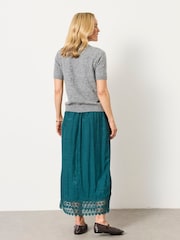 FatFace Sophie Teal Blue Jacquard Midaxi Skirt - Image 2 of 6