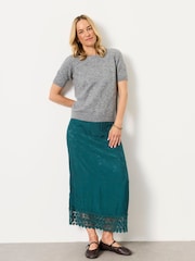 FatFace Sophie Teal Blue Jacquard Midaxi Skirt - Image 4 of 6