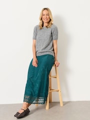 FatFace Sophie Teal Blue Jacquard Midaxi Skirt - Image 5 of 6