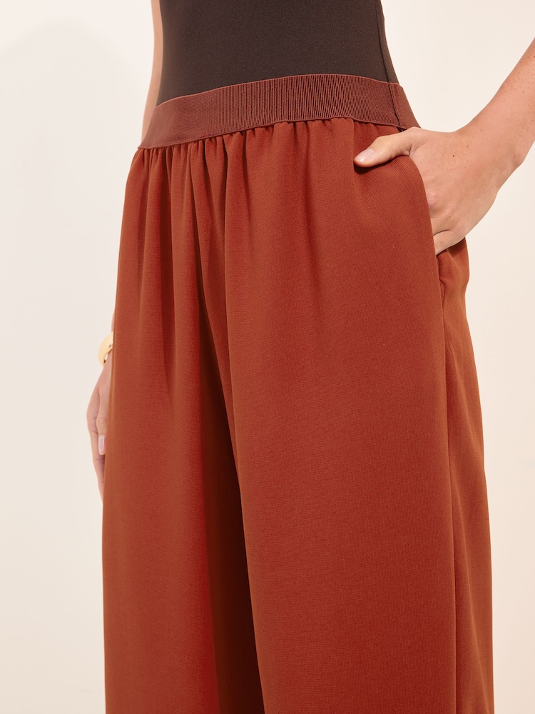 Friends Like These Rust Brown Petite Elastic Waist Wide Leg Trousers - Image 2 of 5