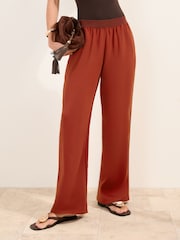 Friends Like These Rust Brown Petite Elastic Waist Wide Leg Trousers - Image 3 of 5