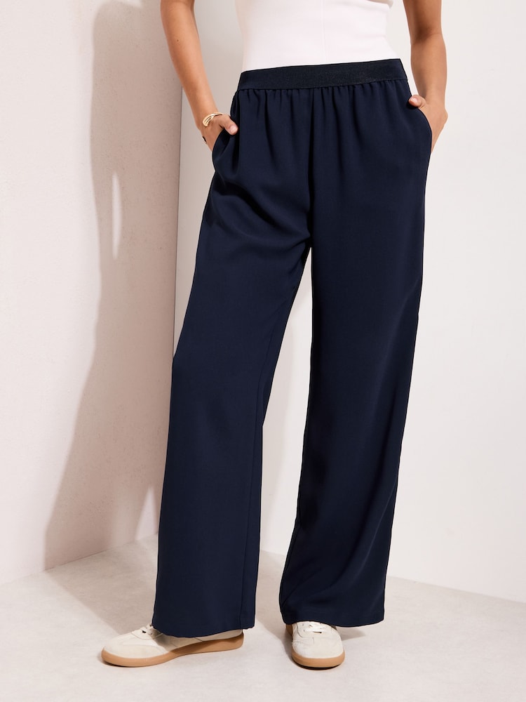 Friends Like These Navy Petite Elastic Waist Wide Leg Trousers - Image 1 of 4