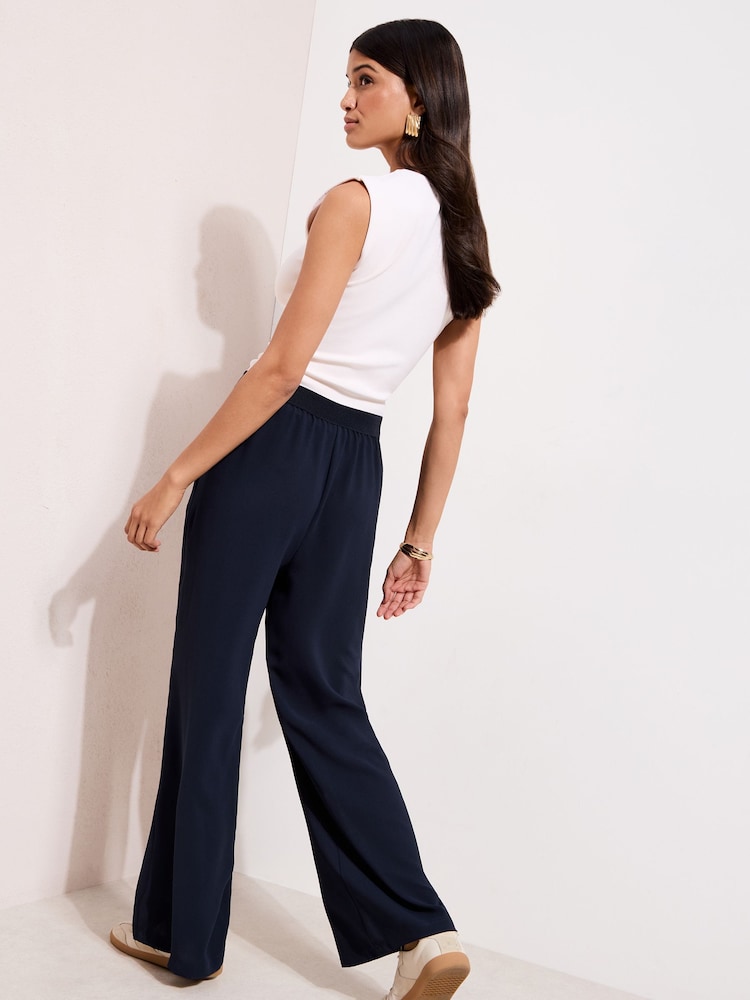 Friends Like These Navy Petite Elastic Waist Wide Leg Trousers - Image 4 of 4